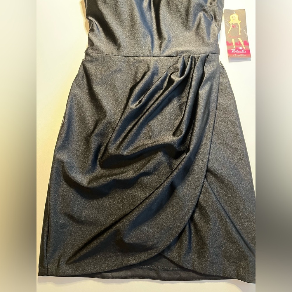 Blondie Nites Black Satin Halter Mini Dress NWT Size 3 - Picture 5 of 12